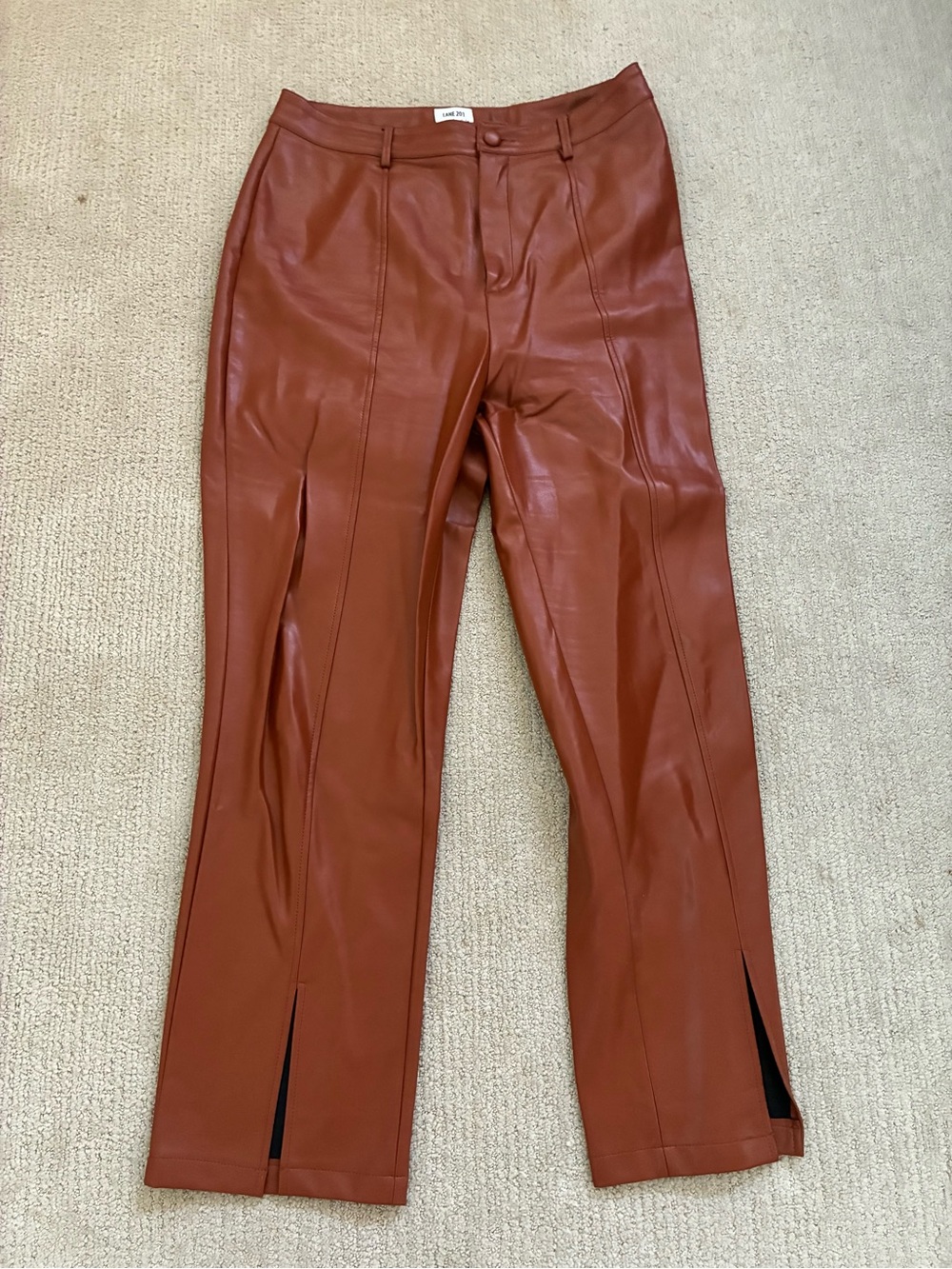 Women's Faux Leather Straight-Leg Pants - Rust